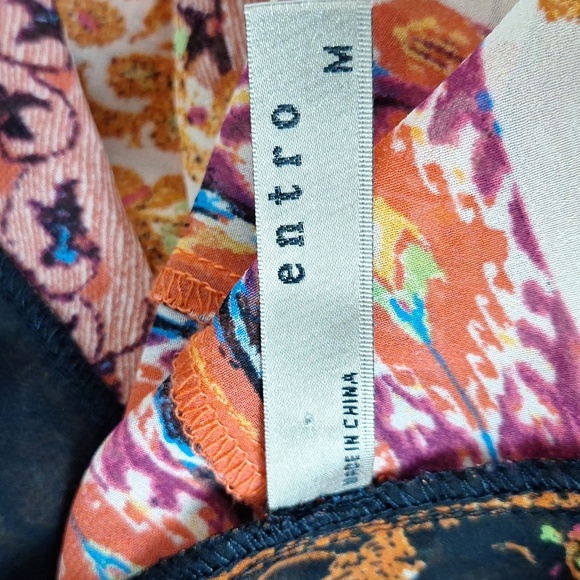 Entro Red Orange Paisley Print Hippie Bohemian Wide Sleeve Fringe Hem Kimono -M - Picture 10 of 12